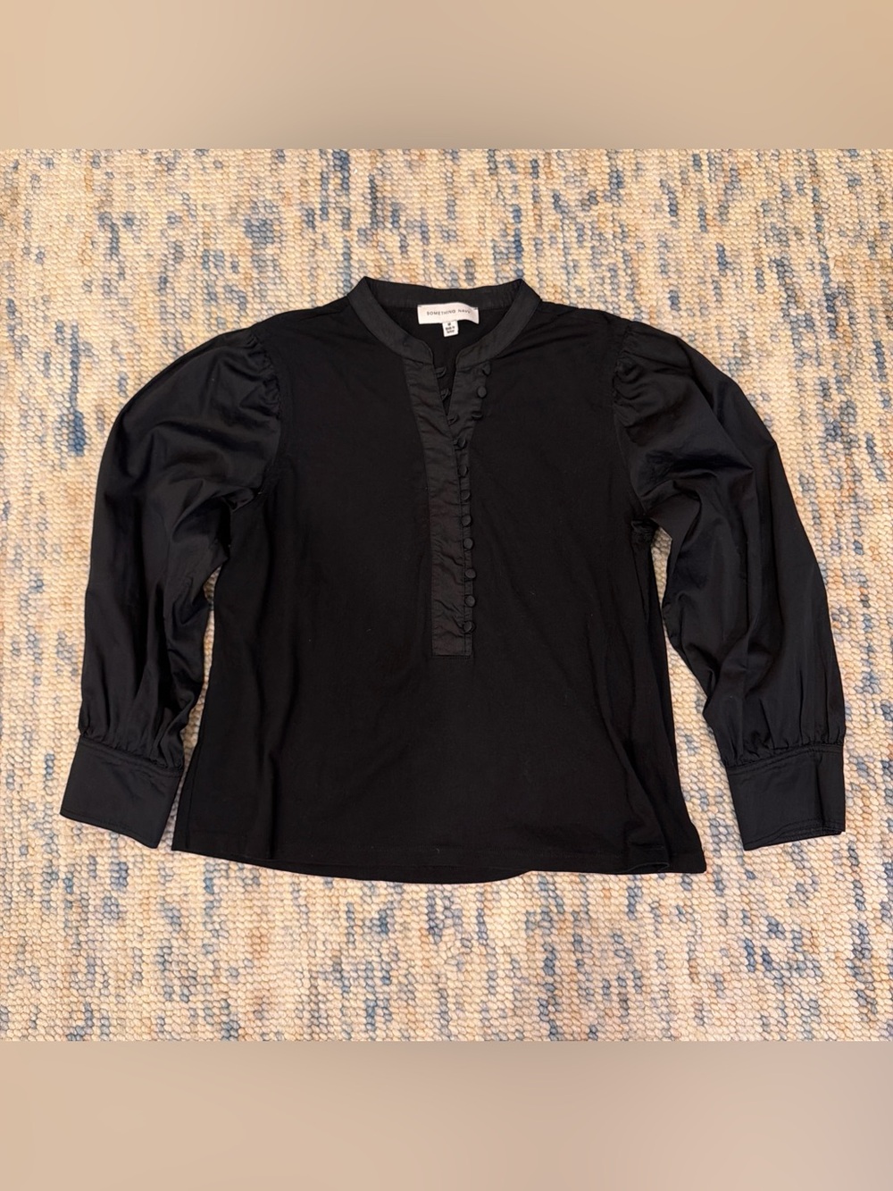 Something Navy Black Mandarin Collar Blouse Tee Shirt